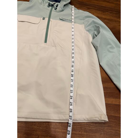 Vineyard Vines Harbor Half-Zip Hooded Windbreaker in Beige / Green Size Medium - Picture 11 of 12